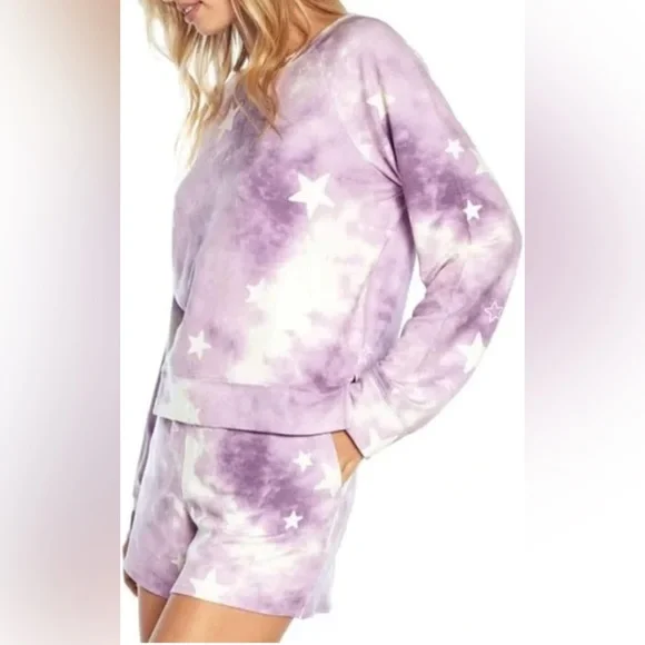 WILDFOX SWEATSHIRT & SHORTS SET PICK 1 Purple Star/ heart Print Lounge SET SMALL - Picture 4 of 14